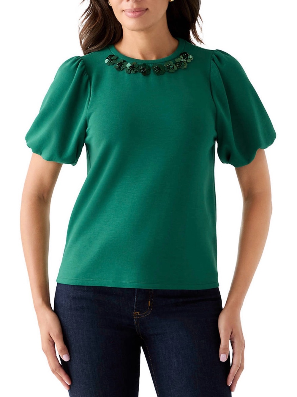 NWOT- crown & ivy Emerald Green Crewneck Top